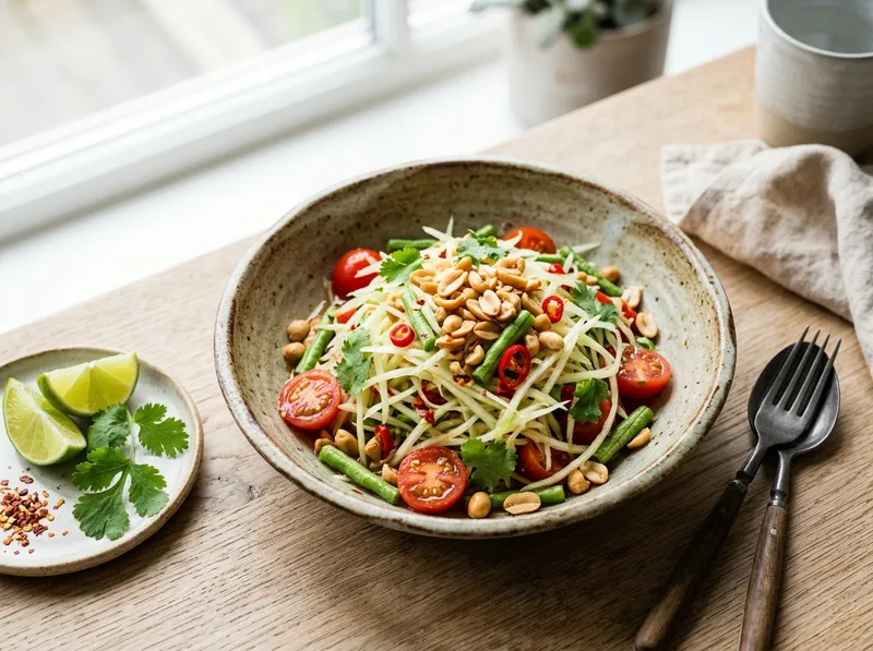 Asiatischer Grüner Papaya-Salat mit Limetten-Chili-Dressing