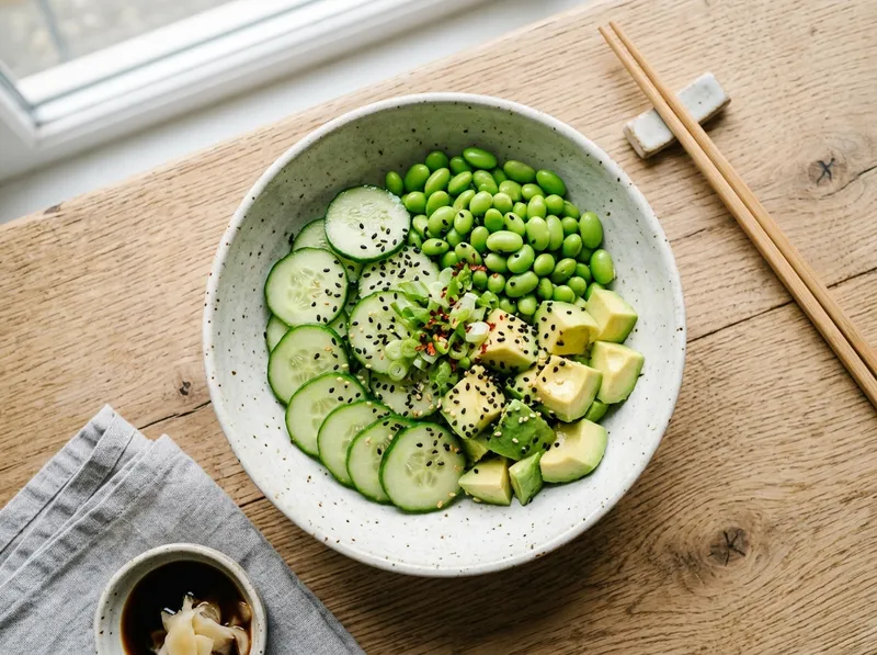 Asiatischer Gurken-Avocado-Bowl mit Wasabi-Dressing