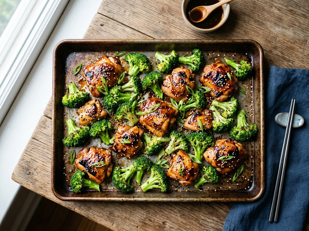 Asiatisches Ofenblech mit Teriyaki-Hähnchen und Brokkoli