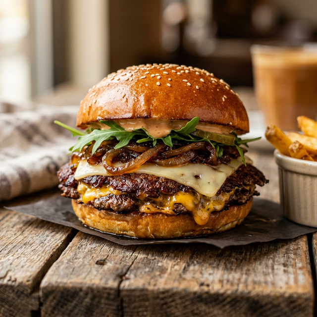 Gochujang-Mayo Smash Burger mit Gurken-Kimchi Slaw