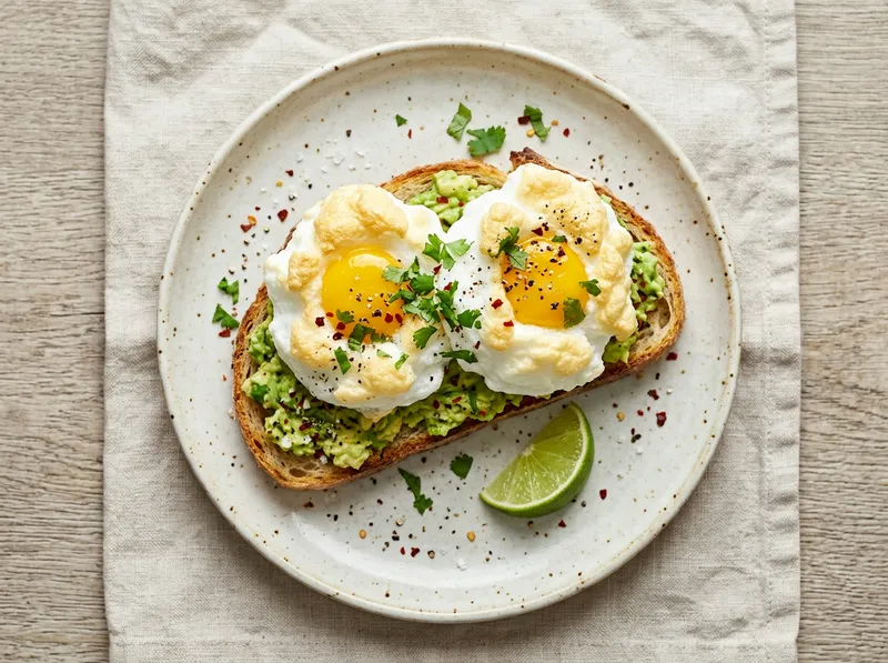 Cremige Avocado-Ei-Wolken auf knusprigem Vollkornbrot