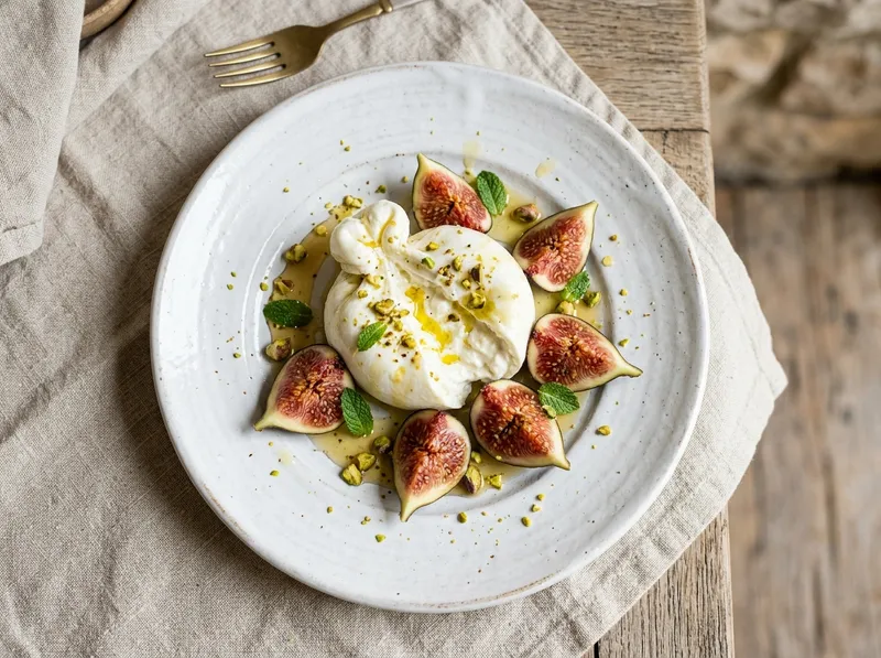 Cremige Burrata mit Honig-Feigen und Pistazien-Crunch