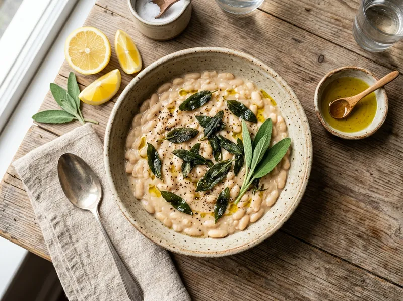 Cremige Cannellini-Bohnen mit Zitrone und frischem Salbei