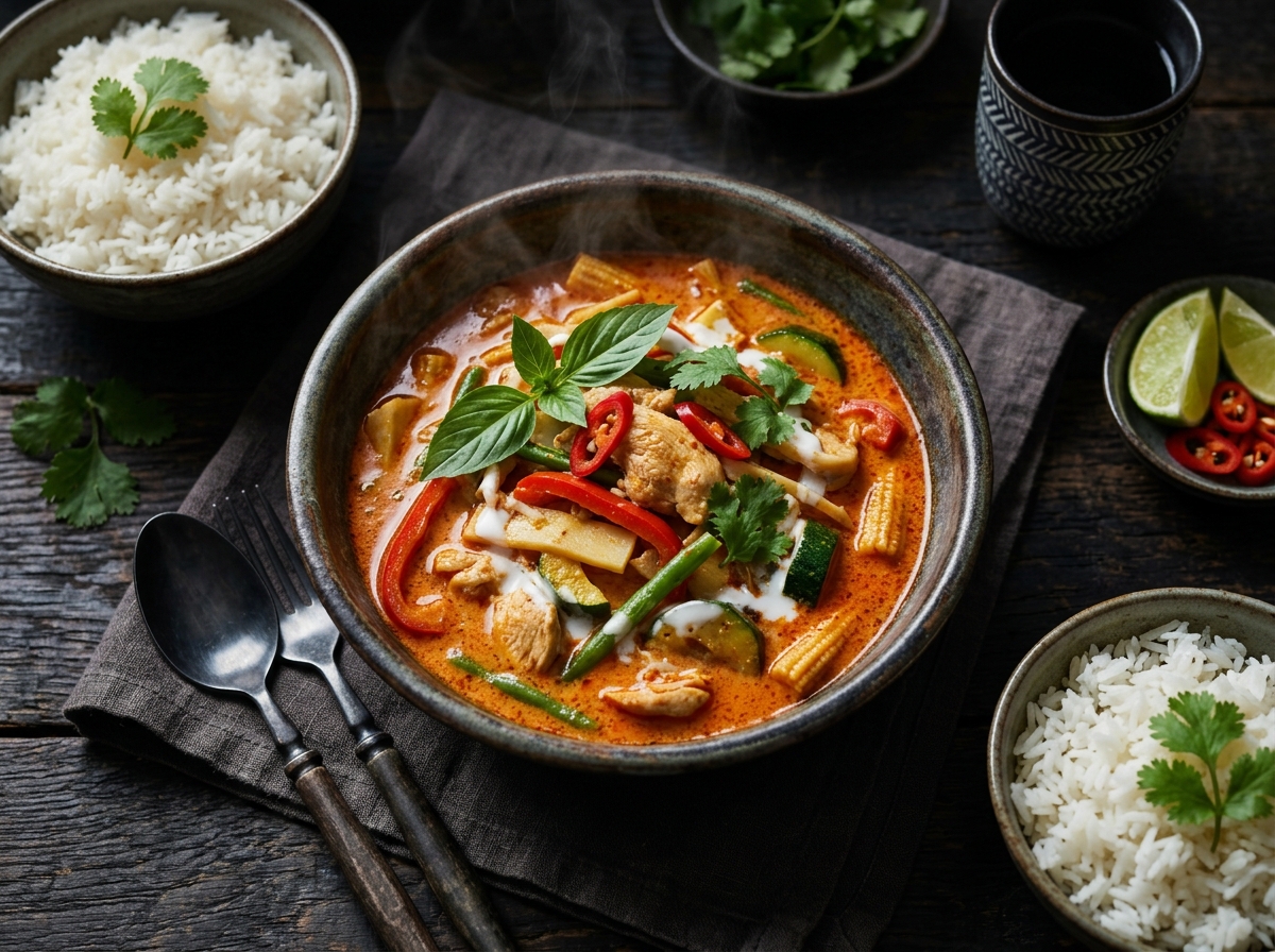 Thai Red Curry mit Hähnchen und Kokosmilch