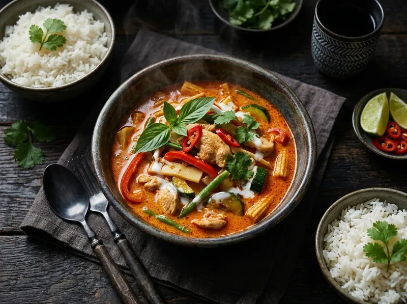 Thai Red Curry mit Hähnchen und Kokosmilch