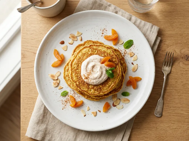 Fluffige Hirse-Aprikosen-Pancakes mit Zimt-Joghurt