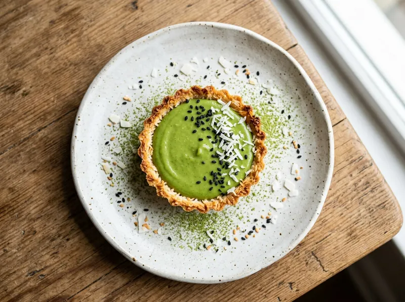 Fluffige Matcha-Kokos-Törtchen mit Schwarzem Sesam