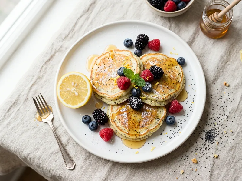 Fluffige Zitronen-Mohn-Quarkwölkchen mit frischen Beeren