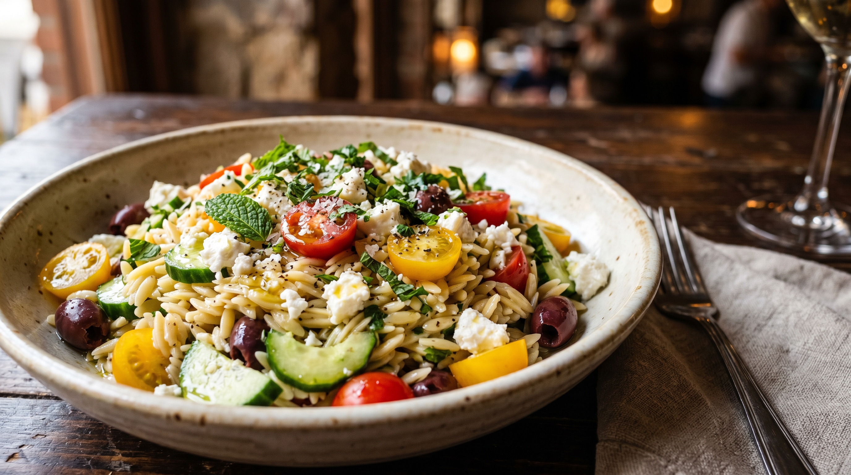 Frischer Orzo-Salat mit Kirschtomaten und Zitronenvinaigrette