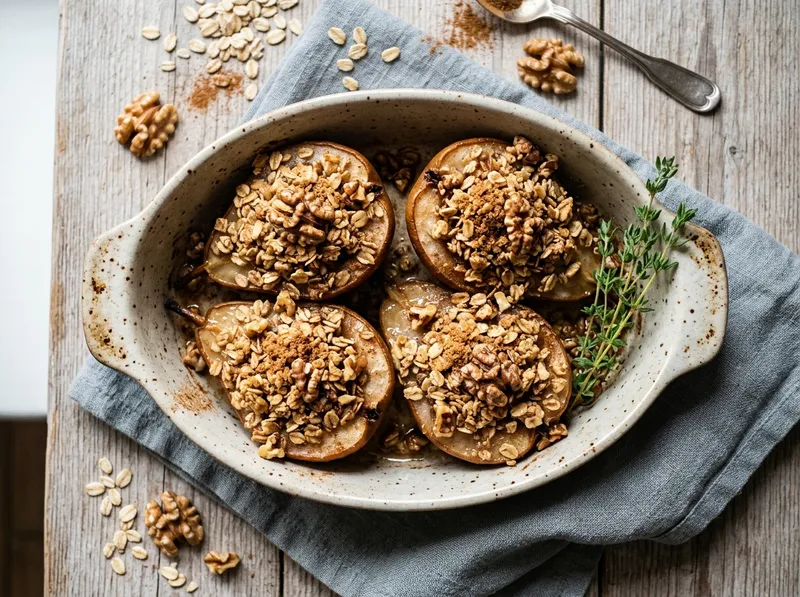 Gebackene Honig-Zimt-Birnen mit Walnuss-Haferflocken-Crumble