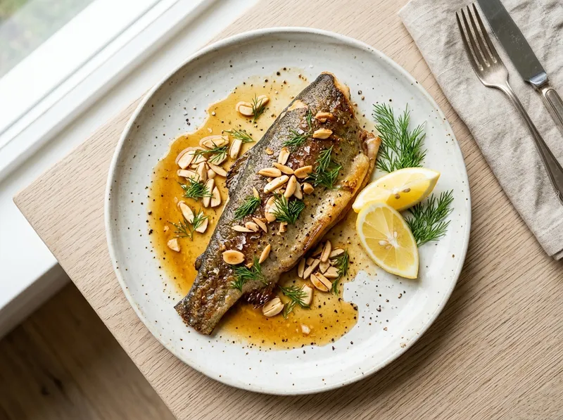 Gebratene Forelle mit Zitrus-Dill-Butter und Mandelsplittern