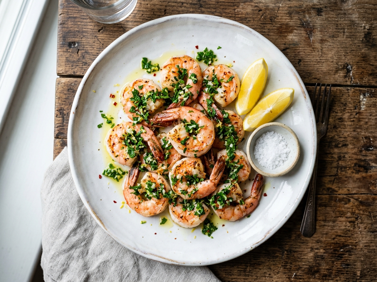 Gebratene Garnelen mit Knoblauch-Petersilien-Gremolata