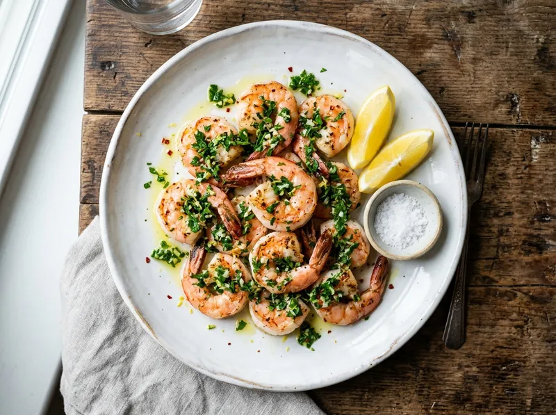 Gebratene Garnelen mit Knoblauch-Petersilien-Gremolata