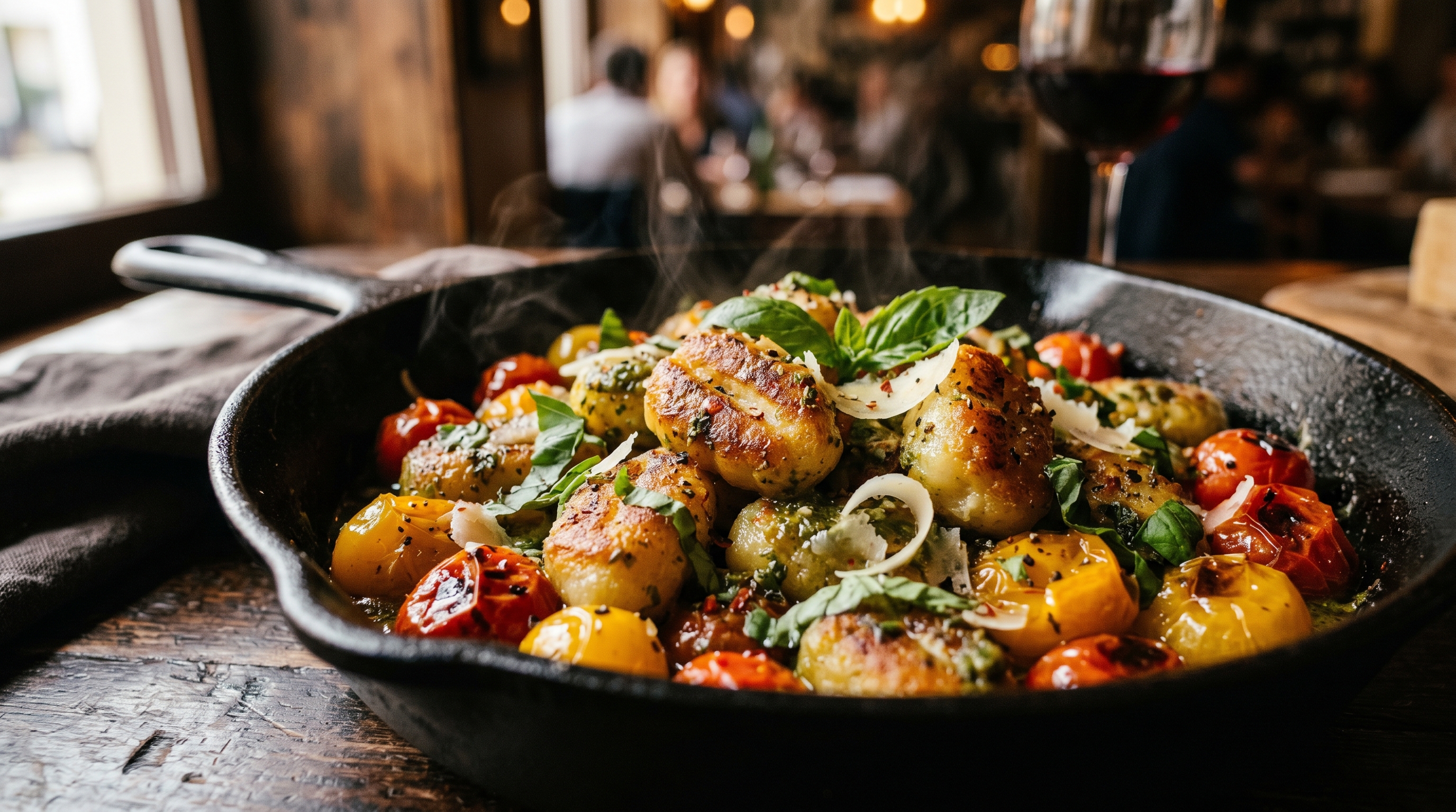 Gebratene Gnocchi mit Kirschtomaten und Basilikum-Pesto