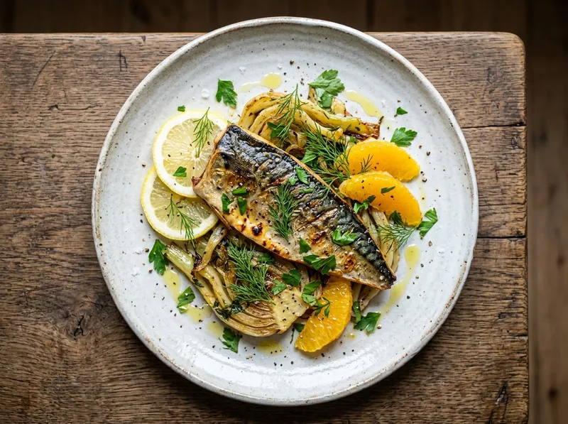 Gebratene Makrele mit Zitrus-Fenchel und frischen Kräutern