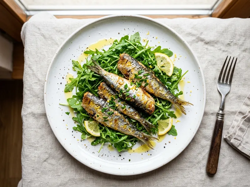 Gebratene Sardinen mit Zitronenöl und Rucola
