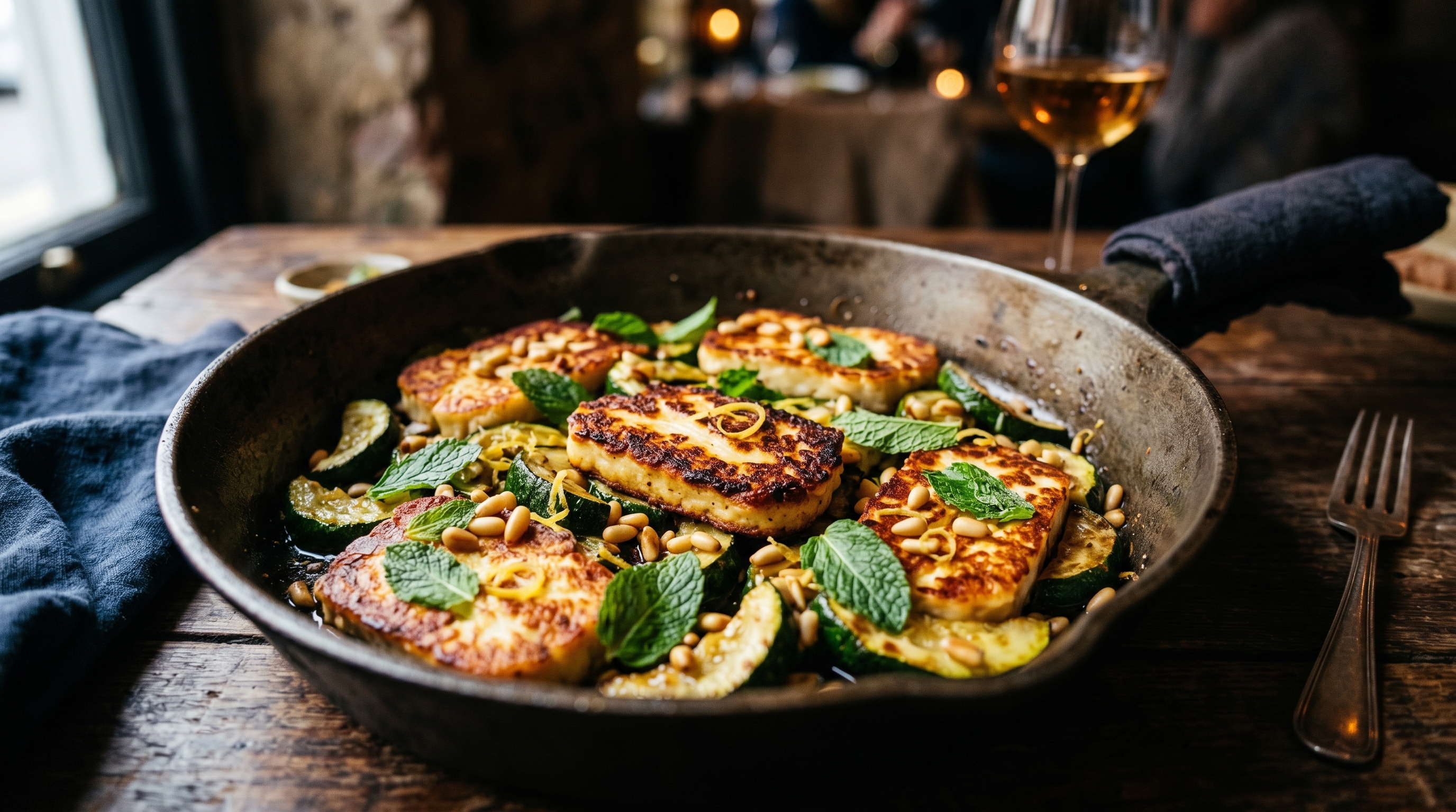 Gebratene Zucchini-Halloumi-Pfanne mit Zitrone und frischer Minze