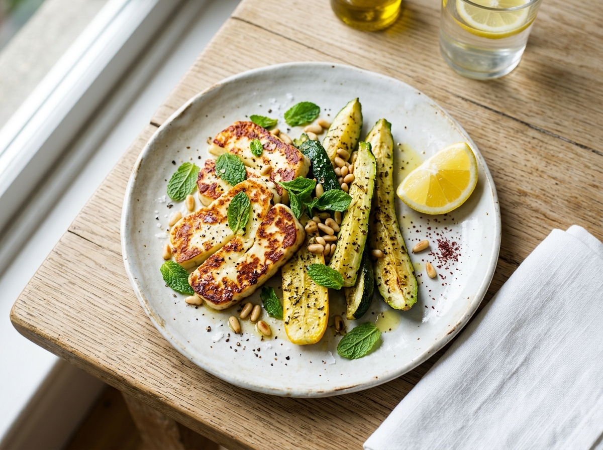 Gebratene Zucchini-Halloumi-Pfanne mit Zitrone und frischer Minze