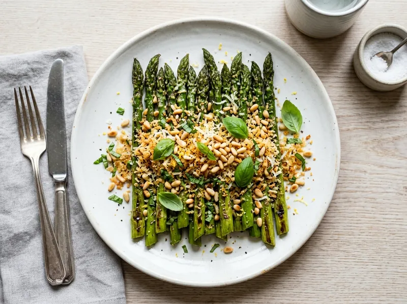 Gebratener Grüner Spargel mit Zitronen-Parmesan-Crunch