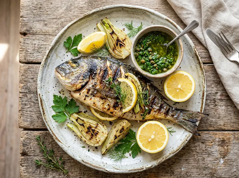 Gegrillte Dorade mit Zitronen-Fenchel und frischer Salsa Verde