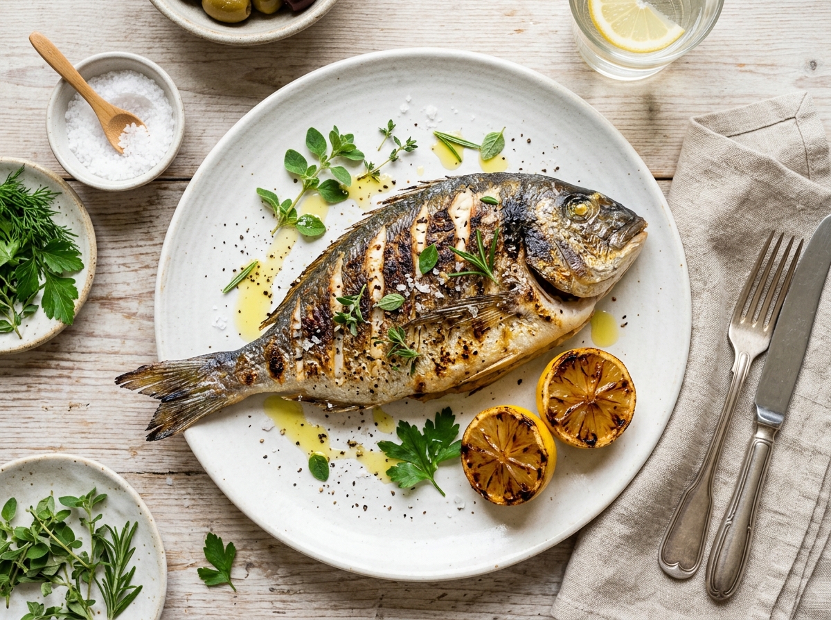 Gegrillte Dorade mit Zitronen-Kräuter-Kruste