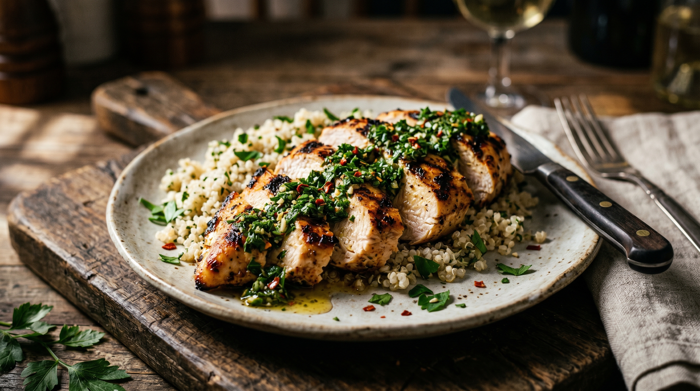 Gegrillte Hähnchenbrust mit Chimichurri und Quinoa