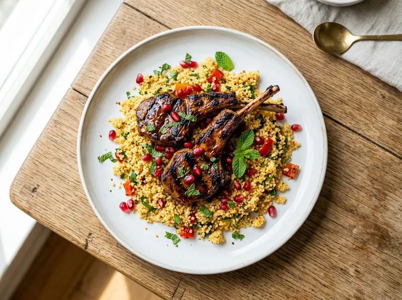 Gegrillte Lammkoteletts mit Harissa-Honig-Glasur und Couscous