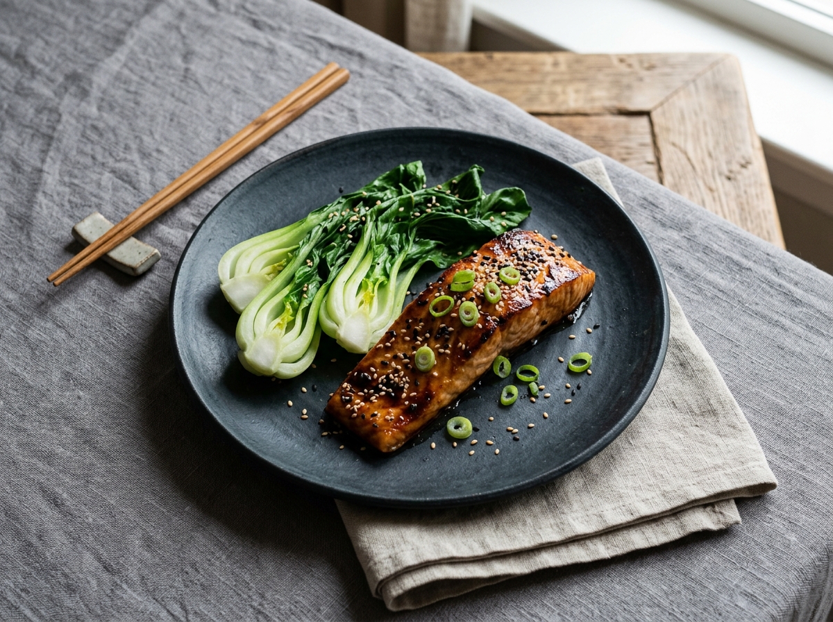 Gegrillte Miso-Lachs-Steaks mit Sesam-Bok-Choy