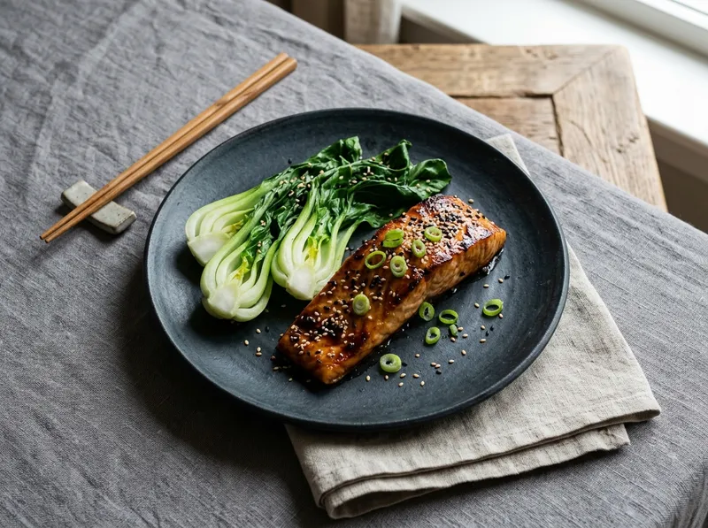 Gegrillte Miso-Lachs-Steaks mit Sesam-Bok-Choy