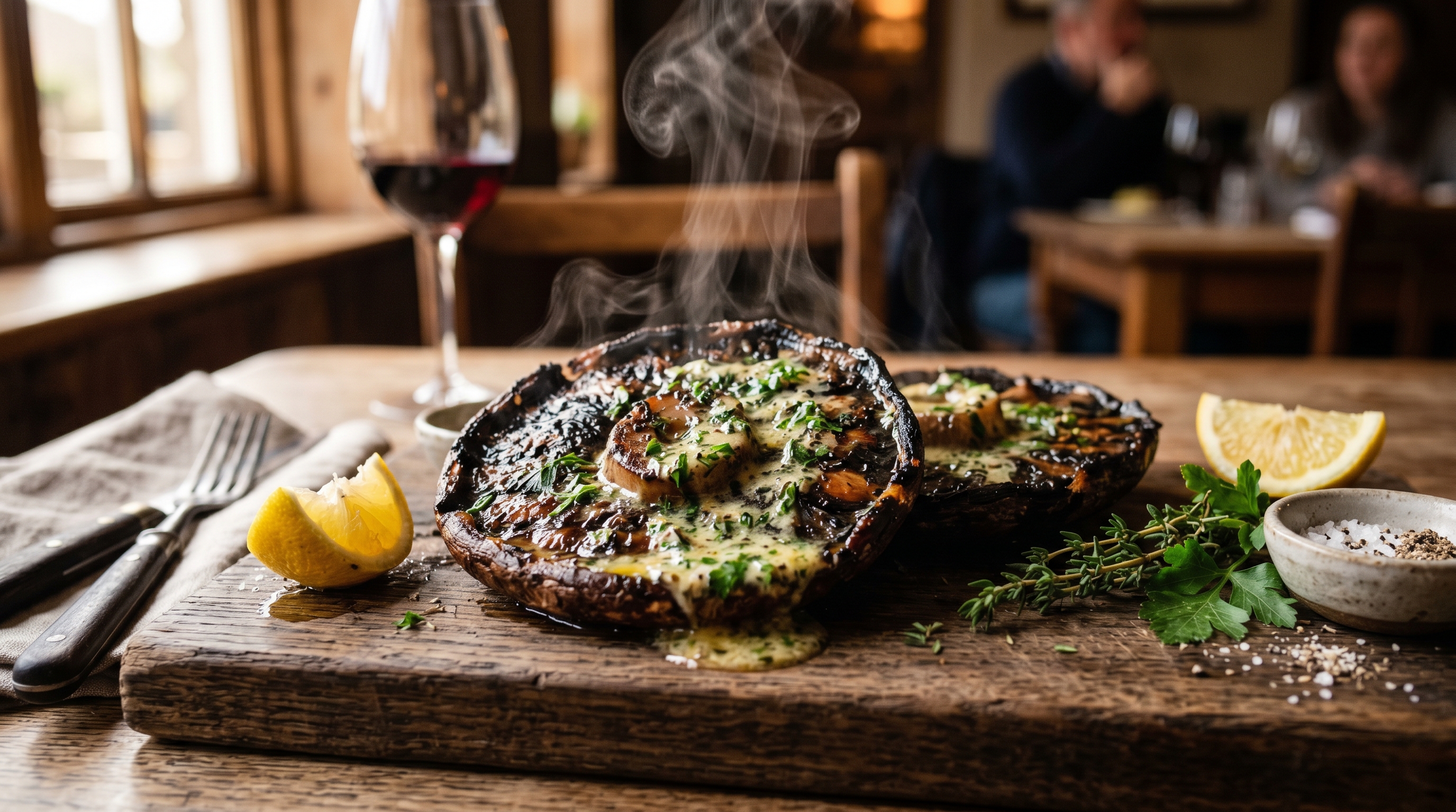 Gegrillte Portobello-Steaks mit Knoblauch-Kräuter-Butter