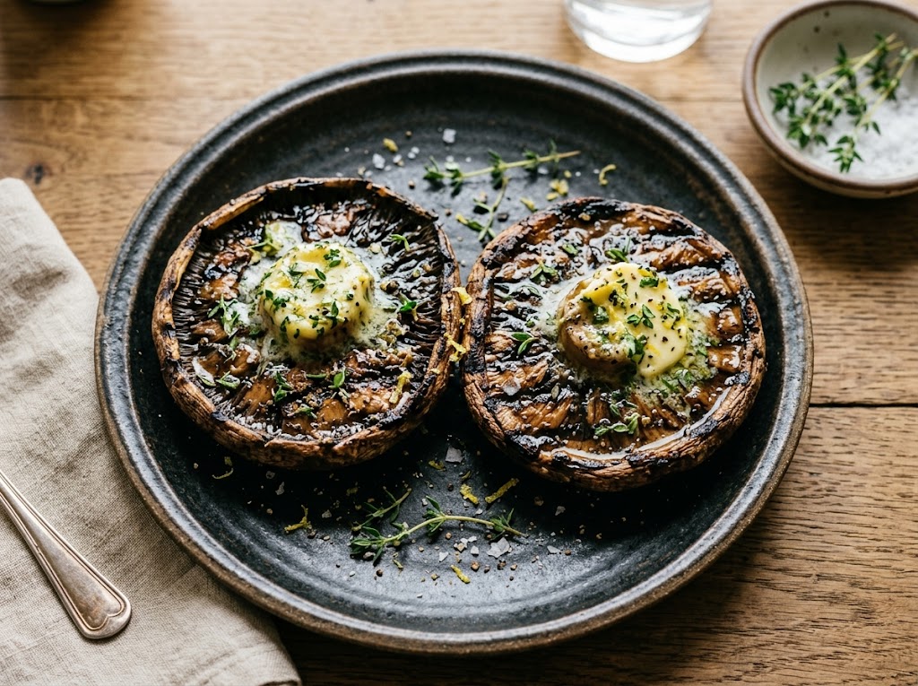 Gegrillte Portobello-Steaks mit Knoblauch-Kräuter-Butter