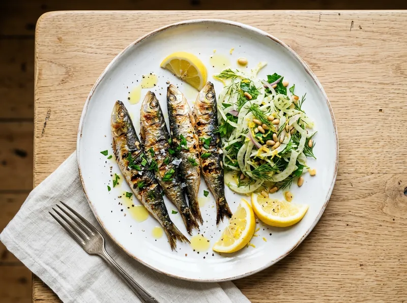 Gegrillte Sardinen mit Zitrus-Chili-Marinade und knackigem Fenchelsalat