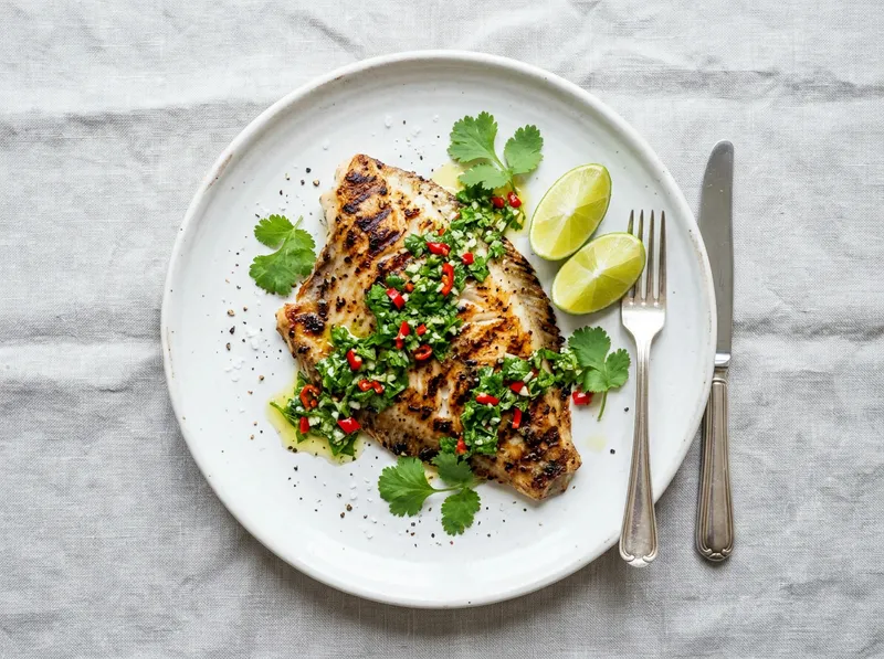 Gegrillte Schollenfilets mit Limetten-Koriander-Salsa und Rauchpaprika