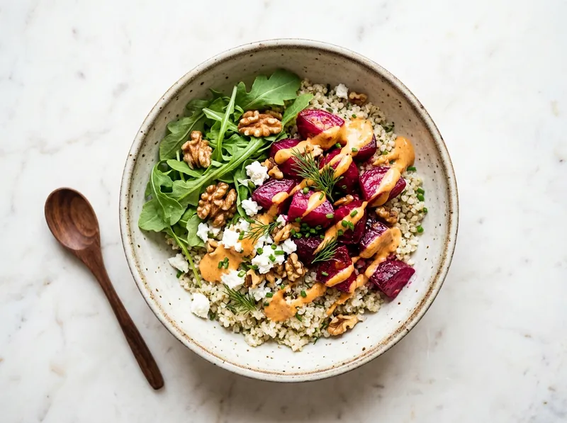 Gerösteter Rote-Bete-Bowl mit Quinoa und Orangen-Joghurt