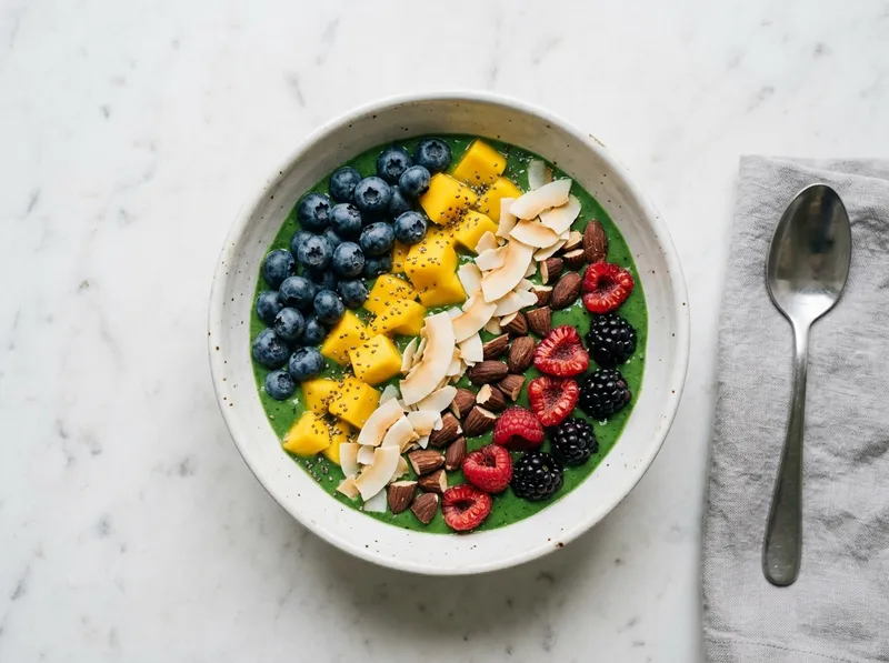 Grüner Smoothie-Bowl mit Mango und Chiasamen