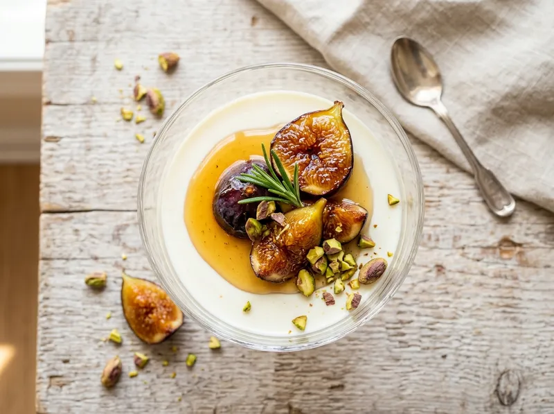 Italienische Panna Cotta mit Honig-Rosmarin-Feigen