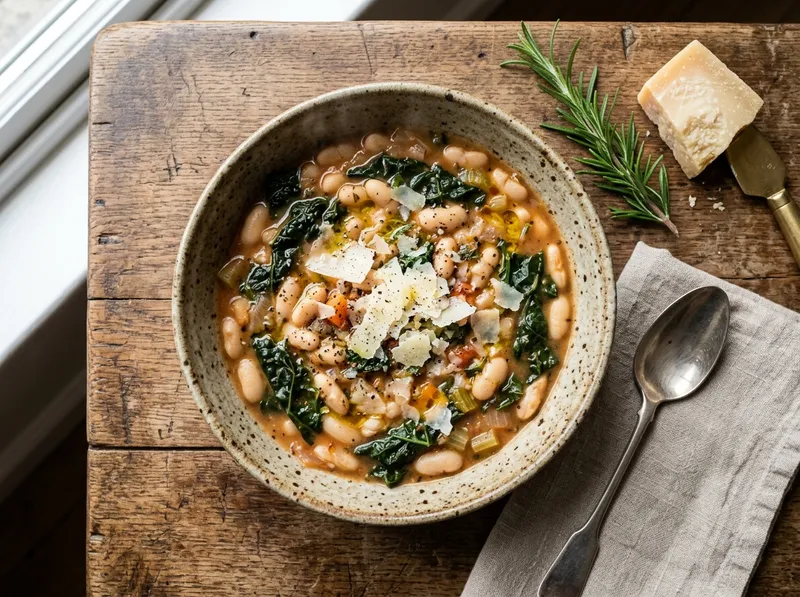 Italienischer Borlotti-Bohnen-Eintopf mit Cavolo Nero und Parmesan