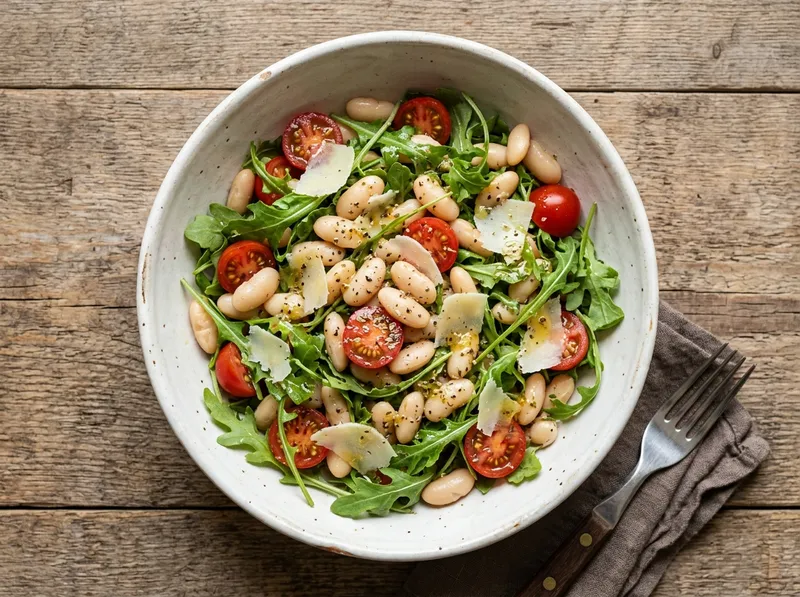 Italienischer Cannellini-Bohnen-Rucola-Bowl mit Zitronen-Oregano-Dressing
