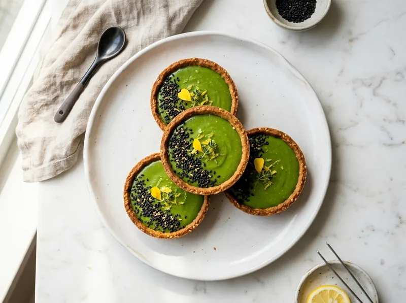 Japanische Yuzu-Matcha-Törtchen mit Sesamkruste