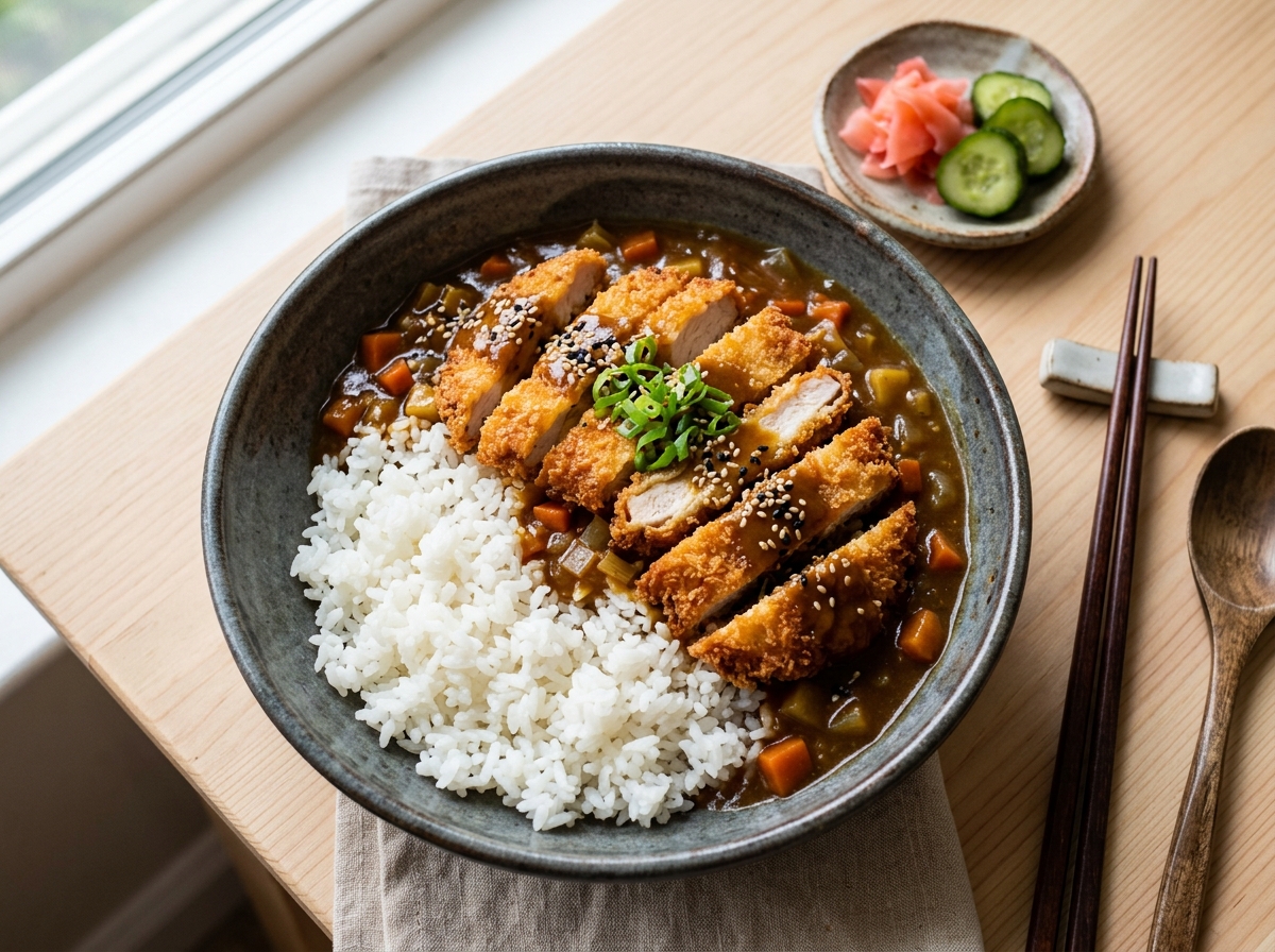 Japanischer Katsu-Curry mit knusprigem Hähnchen