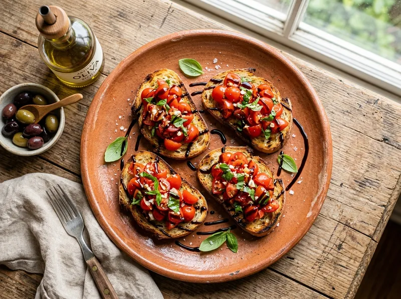 Klassische Bruschetta mit Tomaten-Basilikum und Balsamico