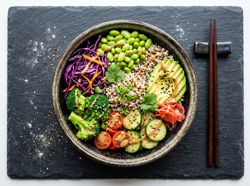 Knackiger Edamame-Sesam-Bowl mit Miso-Ingwer-Dressing