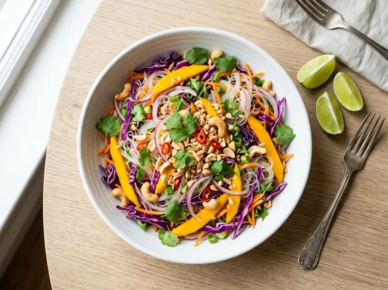 Knackiger Mango-Glasnudel-Salat mit Cashews und Limetten-Chili-Dressing