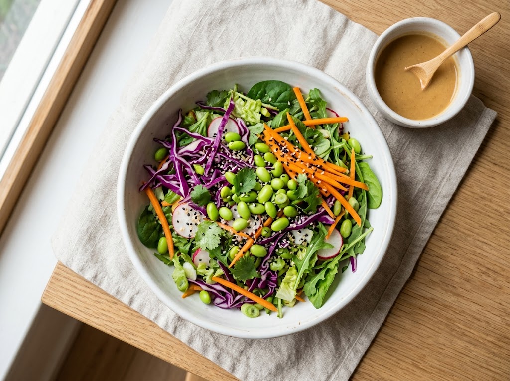 Knackiger Miso-Ingwer-Salat mit Edamame und Karotten