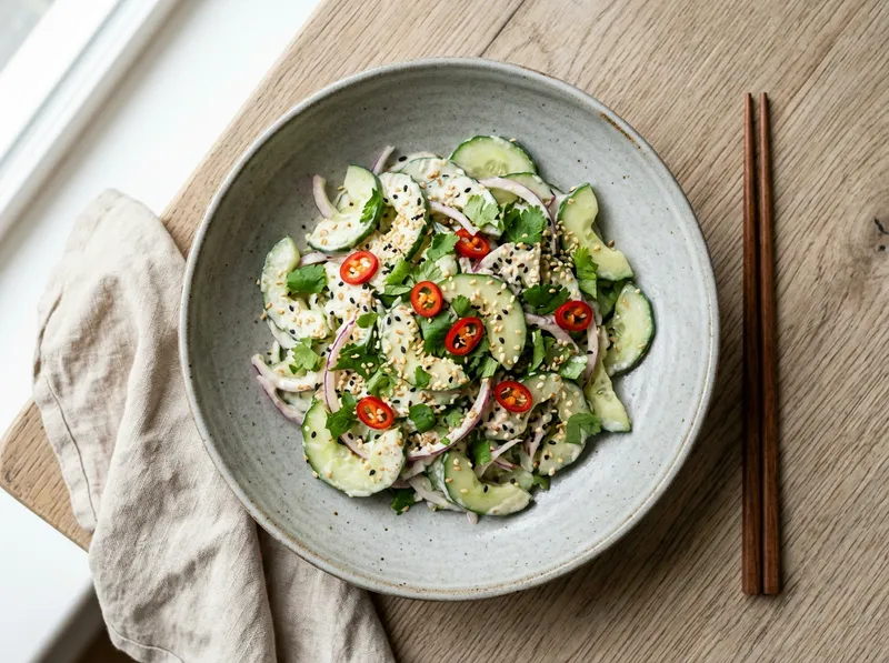 Knackiger Sesam-Gurken-Salat mit Miso-Tahini-Dressing