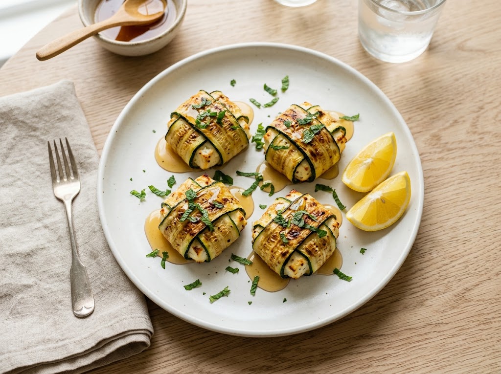 Knusprige Feta-Zucchini-Päckchen mit Honig-Chili-Drizzle