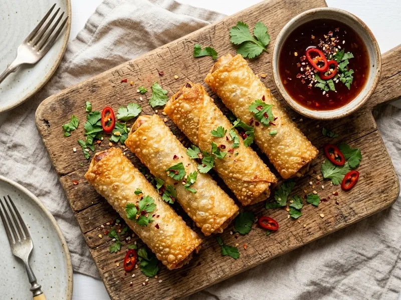 Knusprige Frühlingsrollen mit Garnelen und Süß-Sauer-Dip