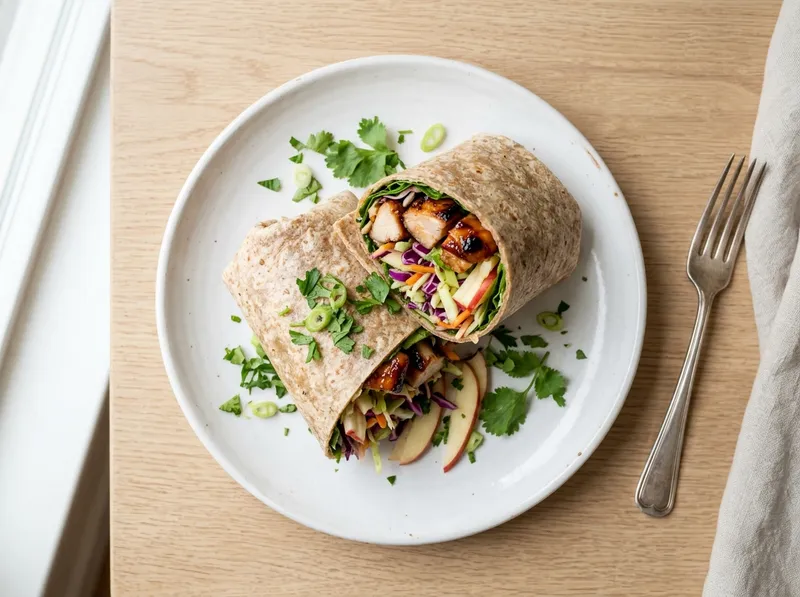 Knusprige Honig-Senf-Hähnchen-Wraps mit Apfel-Krautsalat