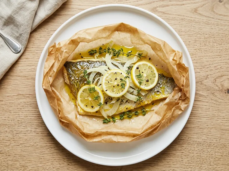 Knusprige Seebarsch-Päckchen mit Zitrone und Fenchel