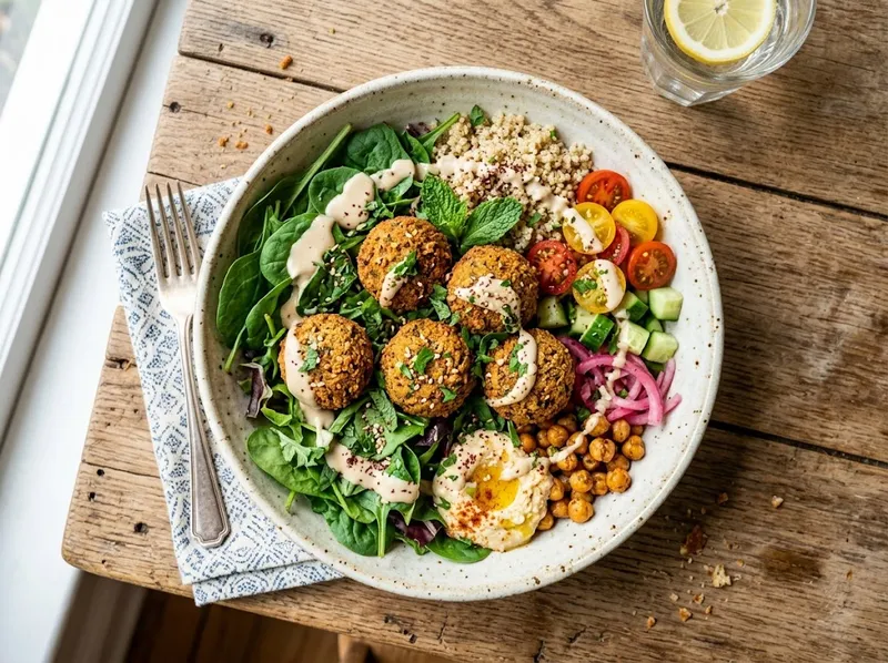 Knuspriger Falafel-Bowl mit Tahini-Minz-Dressing